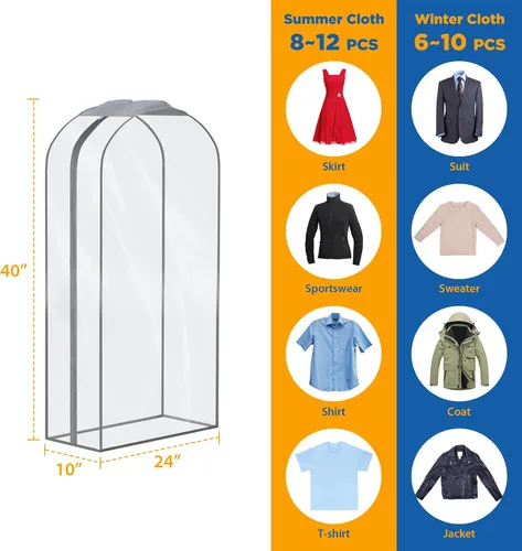 Miniatura 2 de Zilink Bolsas de ropa transpirables para abrigo de piel de 43", bolsas de traje para almacenamiento en armario, fundas transparentes para chaqueta