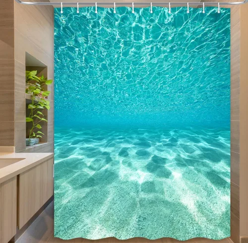 Miniatura 14 de MERCHR Cortina de ducha de playa azul océano, naturaleza bajo el agua, escena del mundo del mar, cortinas de baño, tela impermeable, 36 x 72 pulgadas