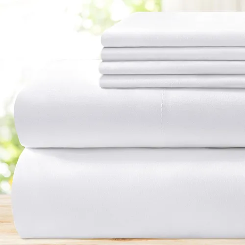 BYSURE Juego de sábanas de lujo para hotel de 6 piezas (tamaño California King, blanco) – Sábanas súper suaves de 1800 hilos 100% microfibra con