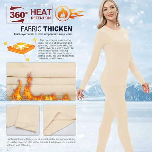 Miniatura 3 de MeetHoo Ropa interior térmica para mujer, conjunto de compresión de capa base cálida para invierno, forro polar, pantalones largos para correr