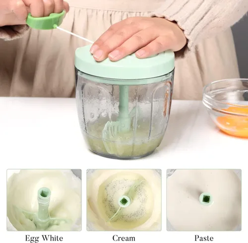 Miniatura 3 de Ourokhome Molinillo de ajo, picador de cebolla, procesador manual 2 en 1, portátil y rápido, con cuerda, para verduras, jengibre, frutas, frutos