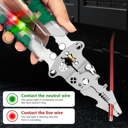Miniatura 6 de 18 En 1 pelacables plegable, pelacables nuevos 2025 con detector de voltaje, alicates pelacables multifuncionales para cortar y extraer cables