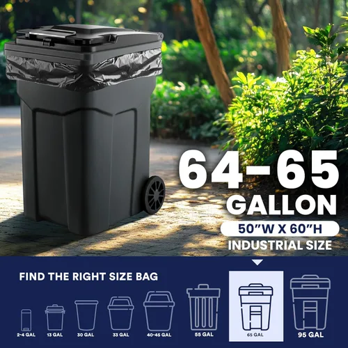 Miniatura 4 de Plasticplace Bolsas de basura negras resistentes de 64-65 galones para Toter │ Bolsas de basura negras resistentes │ 50 x 60 pulgadas (50 unidades)
