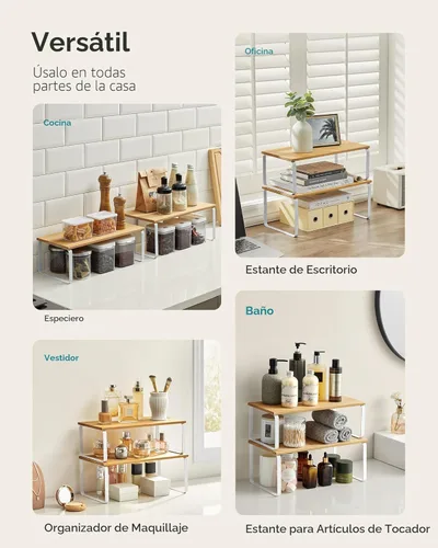 Miniatura 4 de SONGMICS Estante organizador de gabinete, juego de 4 estantes de encimera de cocina, almacenamiento de cocina, estante de especias, apilable