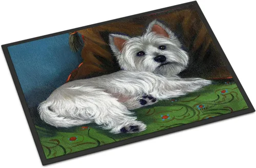 Caroline's Treasures PPP3287MAT Westie Wake Up - Tapete para puerta delantera, 18 x 27 pulgadas, para interiores y exteriores, para entrada,