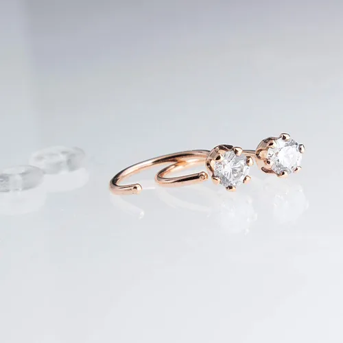 Miniatura 5 de Half Huggie Birthstone Gold Hoop Earrings for Women Tiny Cartilage Stud Piercing Earring Hypoallergenic Earring Screw Back Dainty Hug