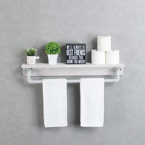 Miniatura 14 de MBQQ Estante de tubo industrial, estante de pared rústico con toallero, toalleros de granja de 20 pulgadas para baño, estantes flotantes montados