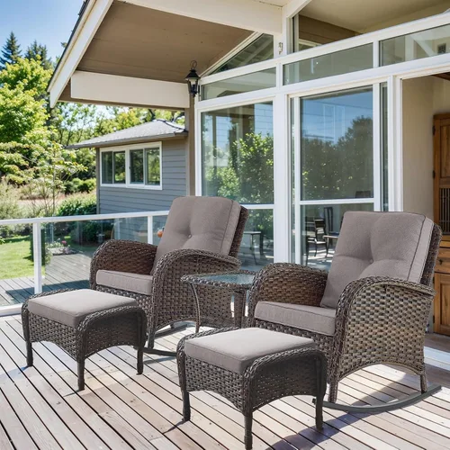 Miniatura 11 de HUMMUH Juego de 2 sillas de mimbre para exteriores, sillas de comedor con respaldo alto y asiento profundo para jardín, porche, patio trasero