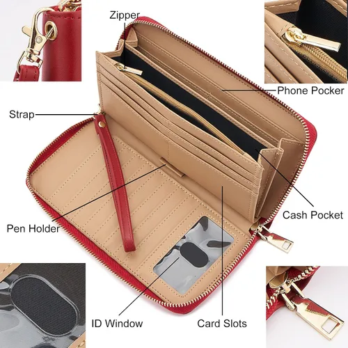 Miniatura 6 de WOZEAH - Cartera de piel sintética con cremallera y bloqueo RFID para mujer, ideal para viajar