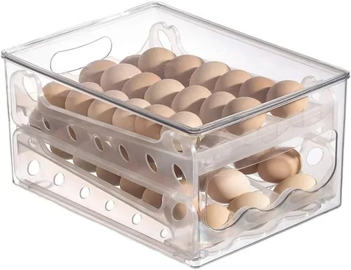 Soporte de huevos de 36 rejillas para refrigerador, contenedor de almacenamiento de huevos de desplazamiento automático para refrigerador, cartones