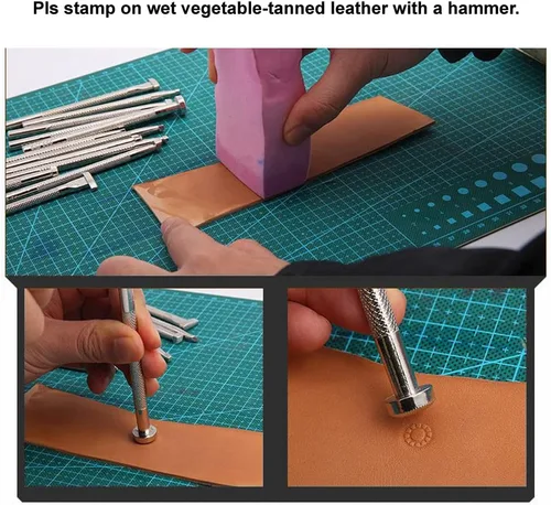 Miniatura 4 de Sellos de cuero, paquete de 3 herramientas profesionales de estampado de fondo de cuero para trabajo artesanal