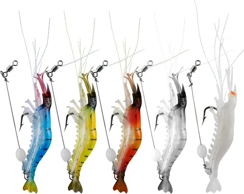 Miniatura 10 de Señuelos de camarón de pesca, señuelos de camarones suaves de silicona luminosa, kit de cebos de pesca con anzuelo, aparejos de pesca para agua