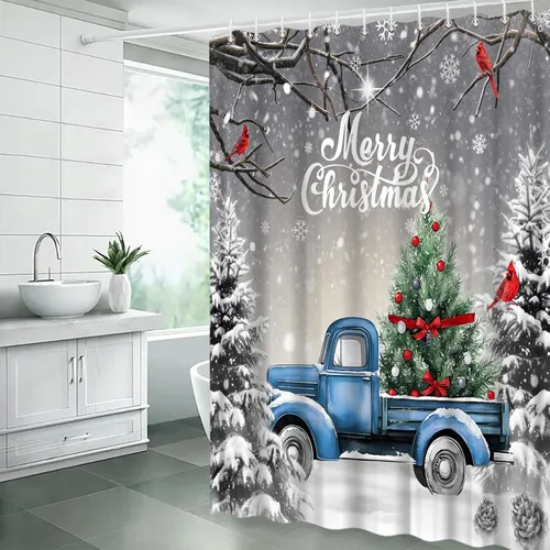 Miniatura 5 de GCTNBJL Cortina de ducha de invierno de Navidad, camión rojo y azul, árbol de Navidad, bosque gris, naturaleza, rústico, feliz Navidad, 36 x 70