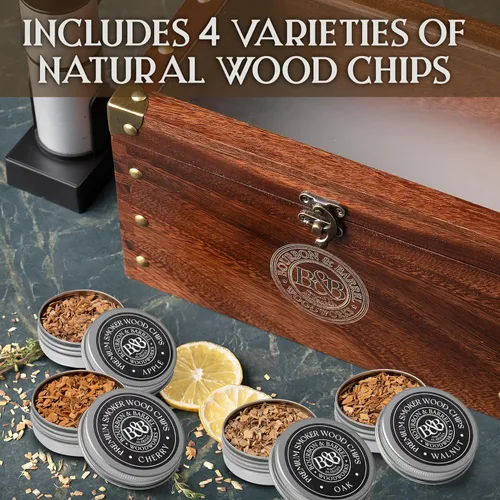Miniatura 5 de BOURBON & BARREL Kit para Ahumar Cócteles Elaborado con Madera de Nogal Kit para Ahumar Whisky con Ahumador Instantáneo, Caja para Ahumar, Caja