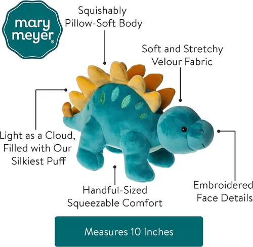 Miniatura 4 de Mary Meyer - Peluche de animal suave como almohada, juguete de 10 pulgadas, dinosaurio estegosaurio azul