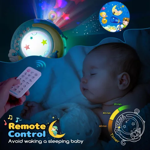 Miniatura 4 de Mini Tudou Cuna móvil musical para bebé con música y luces, función de temporizador, proyección, sonajero para llevar y caja de música para bebés