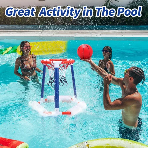 Miniatura 2 de EagleStone Aro de baloncesto para piscina, inflable flotante, juguetes de baloncesto con 2 pelotas de piscina y bomba, piscina al aire libre, aro