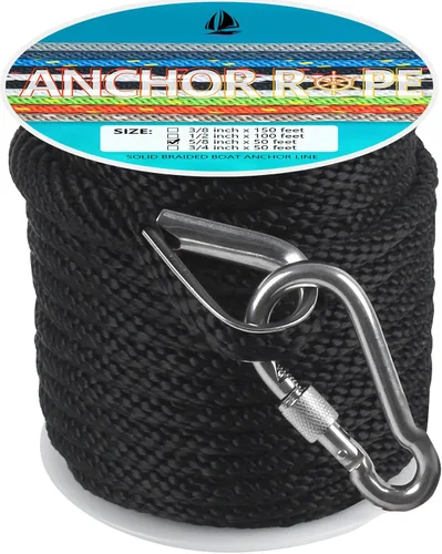 Miniatura 36 de Cuerda de anclaje de 3/8 de pulgada y 100 pies, cuerda de anclaje para barco, trenza sólida MFP, línea de anclaje con dedal de acero inoxidable 316