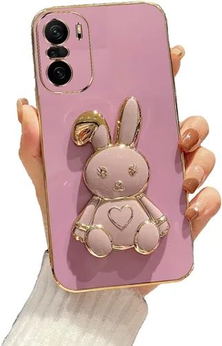 Miniatura 61 de Estuche con soporte de conejo de corazón para Xiaomi Redmi Note 10S, galvanizado suave TPU protector delgado a prueba de golpes con lindo conejito