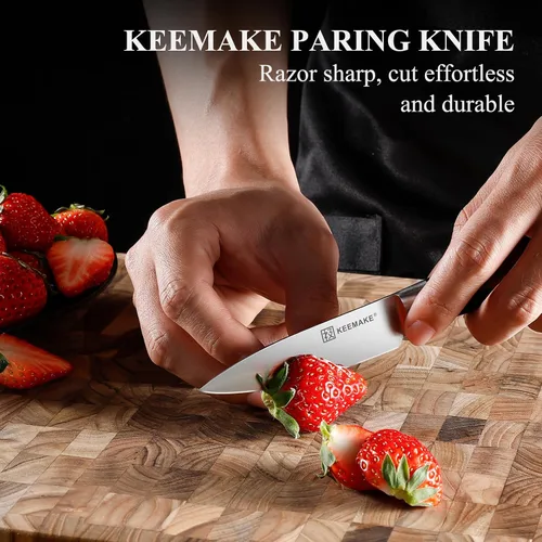 Miniatura 4 de KEEMAKE - Cuchillo de pelar de 3.5 pulgadas, cuchillo de fruta con hoja de acero inoxidable alemán de alto carbono, mango de Pakkawood, cuchillo