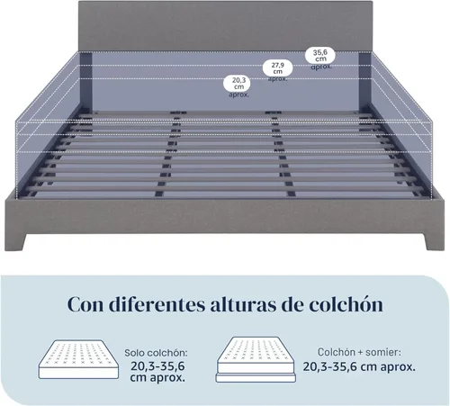 Miniatura 7 de Allewie Armazón de Cama de Plataforma Tamaño King con Cabecera Tapizada Ajustable, Listones de Madera Fuertes, Base de Colchón de Servicio Pesado