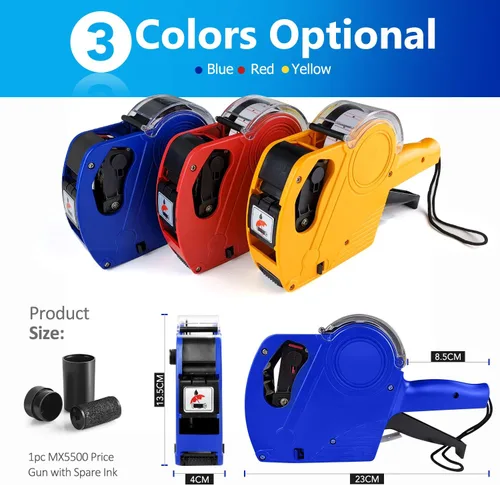 Miniatura 3 de MX5500 Pistola de precio de 8 dígitos, kit de pistola de precios con pistola de precios de recarga de 3 tintas, pistola de etiquetas para Azul