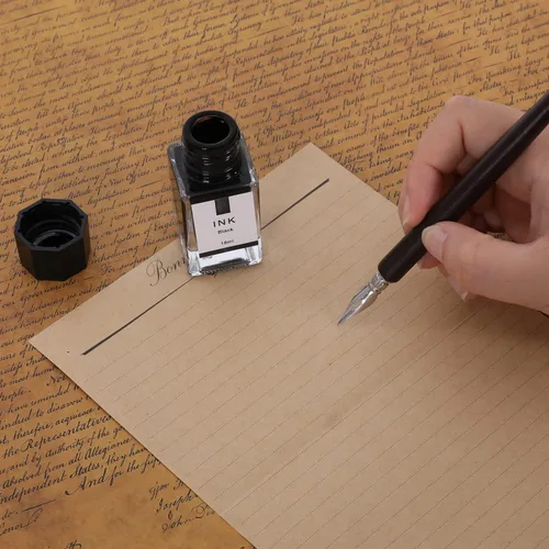 Miniatura 5 de Juego de tinta vintage de pluma, bolígrafos de plumas con bolígrafo de caligrafía de madera, incluye 7 tamaños diferentes de plumas, juego