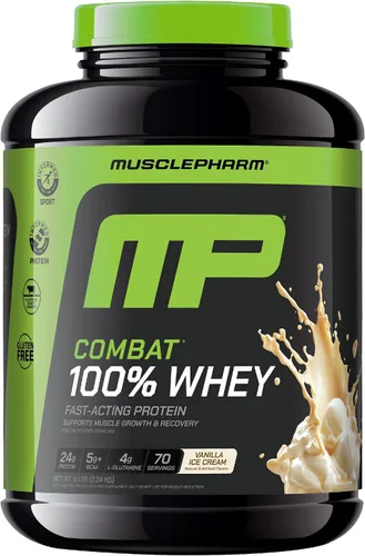 Miniatura 10 de MusclePharm Combat 100% proteína de suero en polvo, sabor a leche de plátano, recuperación rápida y ganancia muscular con aislado de proteína