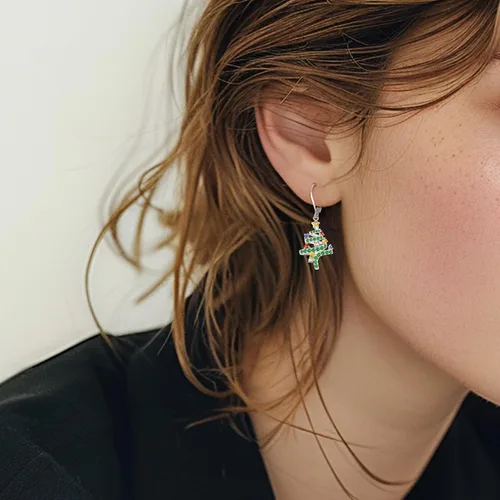 Miniatura 167 de Aretes colgantes de plata de ley con diseño de árbol de la vida, flor, abeja, animales, gato, colibrí, piedra lunar, turquesa, aretes con cierre