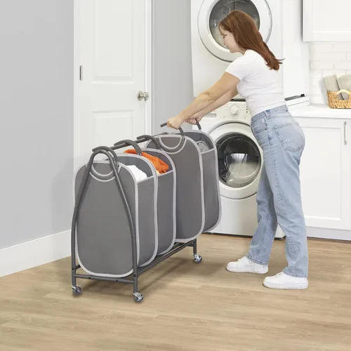 Miniatura 6 de Neatfreak Triple cesta clasificadora de ropa sucia – Carrito de lavandería con ruedas y 3 cestas de ropa sucia extraíbles con tecnología EVERFRESH