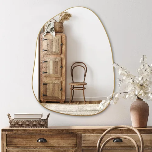 Miniatura 8 de PERFNIQUE - Espejo de pared irregular asimétrico, espejo dorado de 32"x24" para baño, dormitorio, sala de estar, entrada, decoración moderna boho
