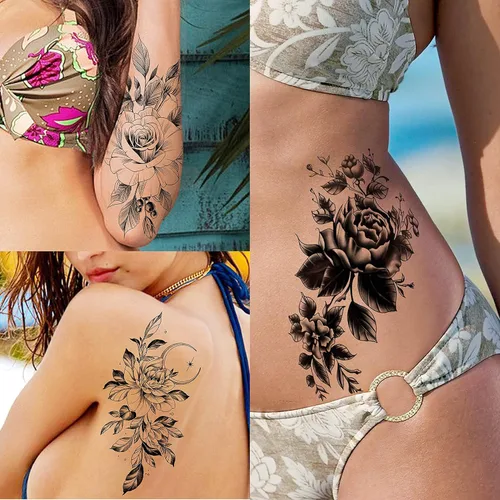 Miniatura 4 de VANTATY - Tatuajes temporales, diseño de flor 011