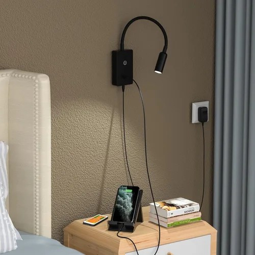 Miniatura 3 de Lámpara LED de noche montada en la pared con cuello de cisne flexible, control remoto, montaje en pared, luz LED de punto de lectura para Negro