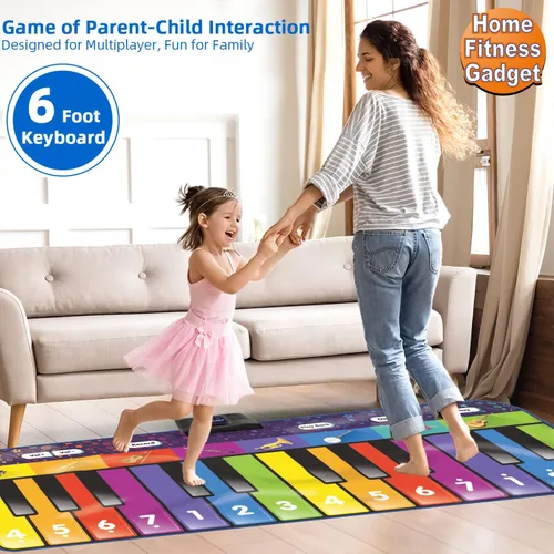 Miniatura 4 de SUNLIN Alfombrilla de piano de suelo de 6 pies para niños y niños, tapete de piano gigante, 24 teclas, 10 canciones integradas, 8 sonidos