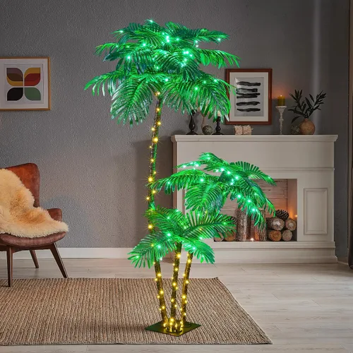 Miniatura 3 de Palmera artificial iluminada de 6 pies, 3 pies y 2 pies, decoración de palmera artificial para exteriores, 203 luces LED, árbol falso