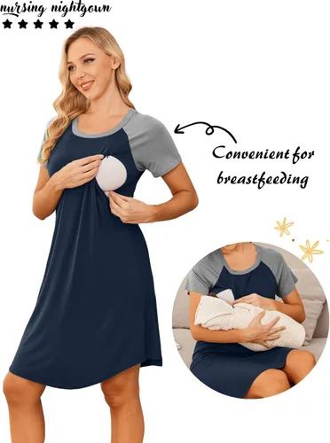 Miniatura 2 de Ekouaer - Vestido 3 en 1 para maternidad, trabajo de parto y lactancia prenda para hospital, para dormir y amamantar.