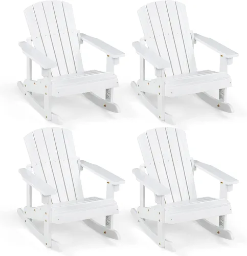 Miniatura 13 de Giantex Mecedora Adirondack de madera para niños, para exteriores, con asiento de listones, pies mecedores suaves, capacidad de peso de 300 libras