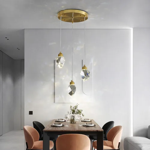 Miniatura 10 de Lámpara colgante moderna de cristal, lámpara colgante LED de 3 colores, lámpara colgante de techo de oro de altura ajustable, para cocina, isla