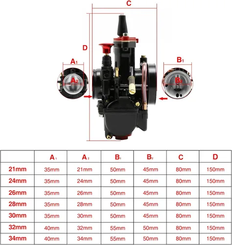 Miniatura 7 de Carburador PWK de 21 mm, carburador de carreras universal para motores de 2T y 4T de 50 cc a 100 cc, motocicletas, scooters, motos de cross, ATV