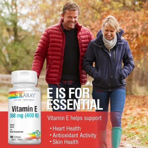 Miniatura 5 de SOLARAY Vitamina E d-alfa tocoferol 268mg (400 UI) Salud del corazón y la piel, apoyo de la actividad antioxidante 100ct