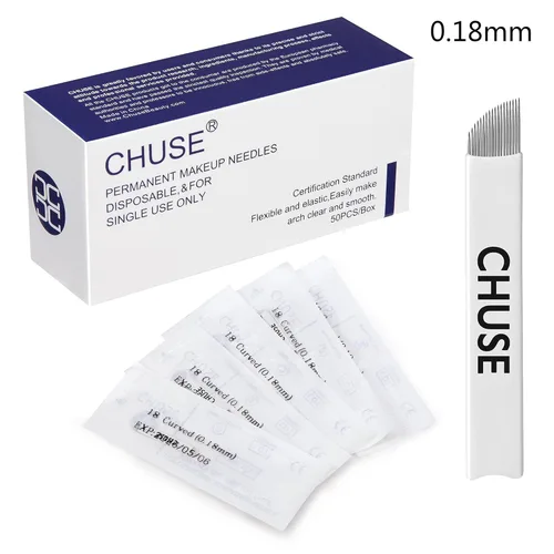 Miniatura 2 de CHUSE 18 50 piezas curvadas 0.007 in Nano Mircoblading aguja permanente maquillaje manual ceja tatuaje aguja