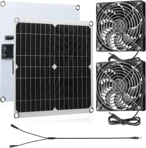 Riakrum Kit de ventilador de escape de panel solar de 20 W y 16 V, USB, portátil, alimentado por energía solar, ventilador de verano al aire libre
