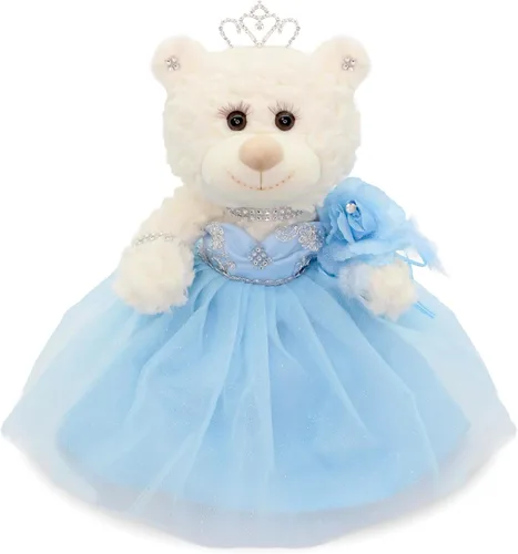Muñeca de centro de mesa de oso de quinceañera de 12 pulgadas con elegante vestido de tul en capas y soporte ajustable, regalo de decoraciones de