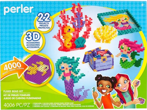 Perler Juego de cuentas 3D de océano y sirena fusibles, 4006 piezas, 22 proyectos