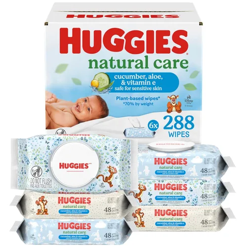 Miniatura 10 de Toallitas Natural Care de Huggies para bebé con pepino, aloe y vitamina E, hipoalergénicas, perfumadas, 10 paquetes de tapa abatible