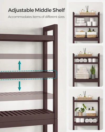 Miniatura 4 de SONGMICS Almacenamiento sobre el inodoro, organizador de baño sobre el inodoro de 3 niveles con estante ajustable, 10.2 x 24.8 x 66.9 pulgadas