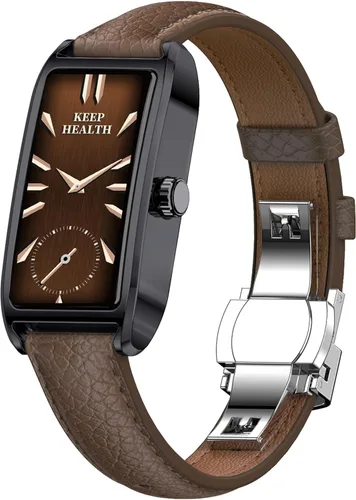 Miniatura 16 de Rastreador de actividad física para mujer, reloj de fitness para mujer, correa de cuero, funda de aleación, monitor de frecuencia cardíaca de lujo