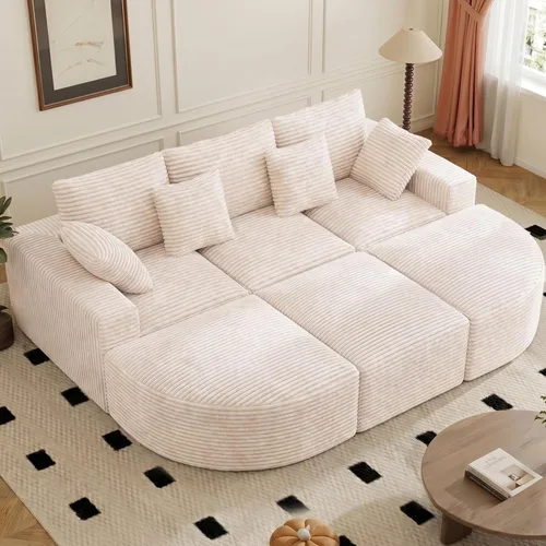 Miniatura 36 de Sofá cama seccional modular de 113", sofás de nube convertibles para sala de estar con otomana, juego de sofá cama de pana sin estructura de 6 Gris