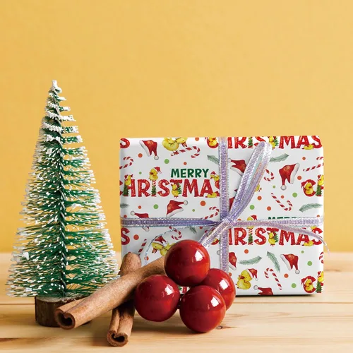 Miniatura 4 de SaringSwoon Papel de regalo de pato de Navidad, divertido envoltorio de regalo de Navidad con sombreros de Papá Noel, bastones de caramelo, patos