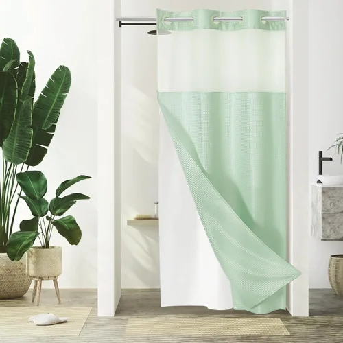 Miniatura 49 de Gibelle: cortina de ducha pequeña para baño de 36x74, cortina de ducha de punto gofre con juego de forro de tela a presión, no necesita ganchos